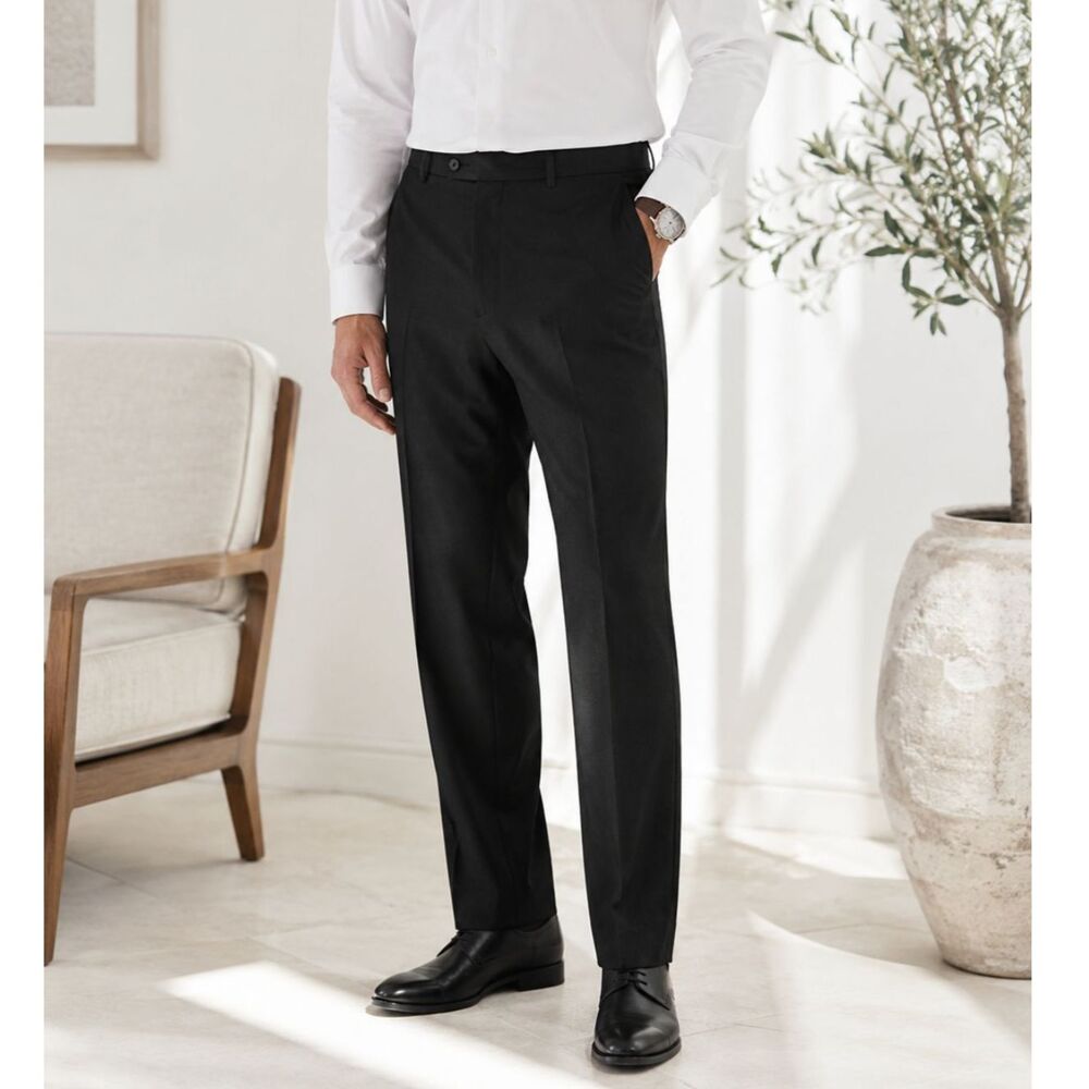 Zanella Men's Black 100% Wool Dress Pants 36x32 Made in Italy Quiet Luxury